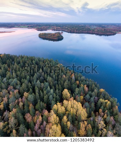 Lake in Sweden from above droneshot