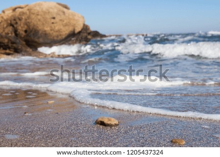 Rocks on the coast. rock on the sand. 