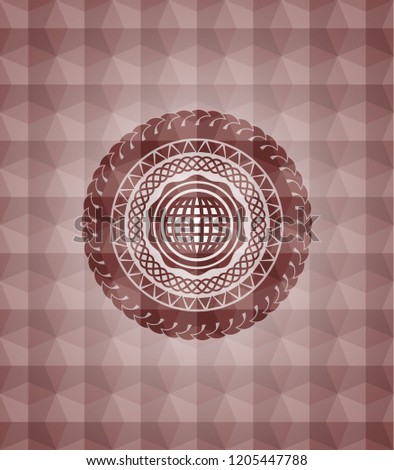 international icon inside red seamless geometric emblem.