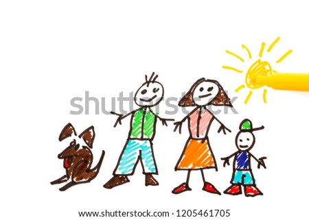 childs drawing of family over a white background.