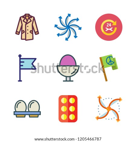 part icon set. vector set about egg, eggs, airscrew and coat icons set.