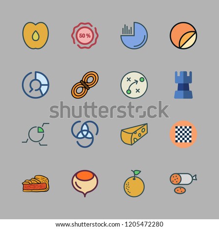 piece icon set. vector set about pie, chess board, salami and pie chart icons set.