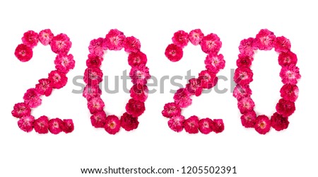 Inscription 2020 from fresh pink and red roses.
Happy New Year.