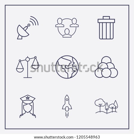 Outline 9 blue icon set. networking, antenna, bowling ball and earth vector illustration