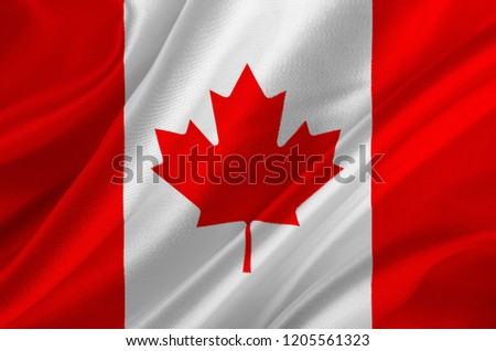 Flag of Canada with maple leaf on crumpled textile, Cannabis in Canada Royalty-Free Stock Photo #1205561323