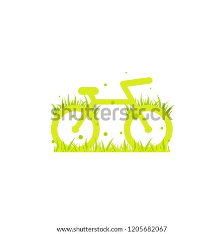 Green bicycle with grass icon. Flat bike logo isolated on white. Vector illustration. Eco transport symbol. Healthy journey. Ecology. Go green. World car free day