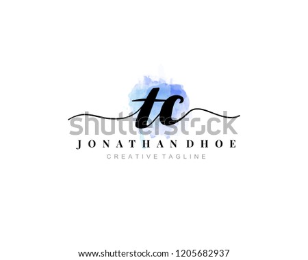 T C TC Initial watercolor logo on white background. Logo template vector
