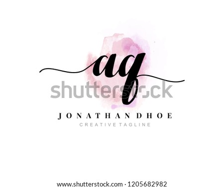 A Q AQ Initial watercolor logo on white background. Logo template vector