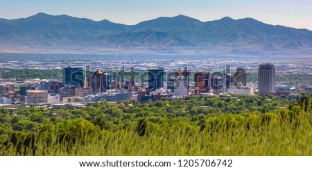 Salt Lake City with buildings and mountain view