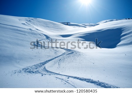 Ski track in powder snow