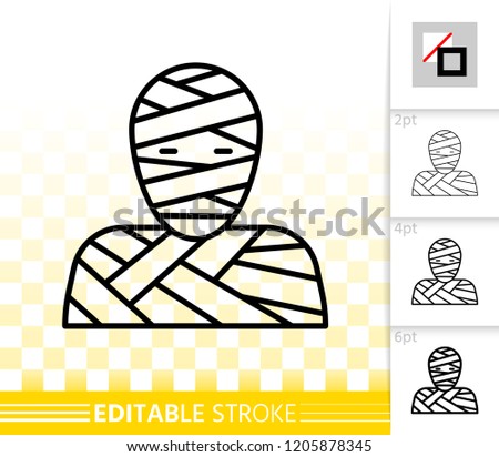 Mummy Mask thin line icon. Outline halloween sign. Monster linear pictogram with different stroke width. Simple vector symbol, transparent background. Carnival dress editable stroke icon without fill