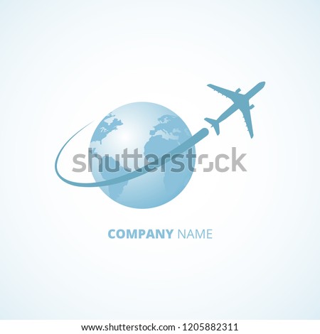Modern airline logotype. Globe logotype with airplane. Passenger Airlines.  For travel agencies, aviation companies.  Vector illustration.