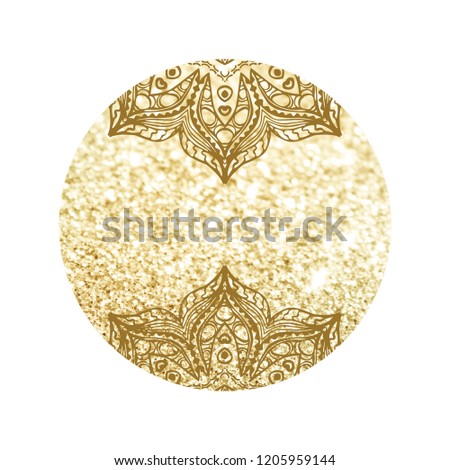 Round background with gold glitter and mandala isolated on white background