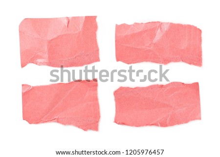 Red cardboard scraps set and collection isolated on white background, top view