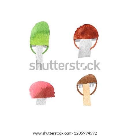 Cute edible forest mushrooms ingredient collection watercolor isolated on white background for your design with clipping mask