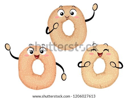 Illustration of Three Montreal Style Bagels Mascots