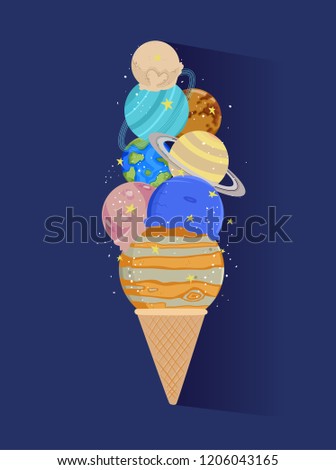Illustration of the Eight Planets as Ice Cream Scoops on Cone