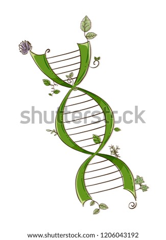 Illustration of a Green DNA with Leaves and Flowers