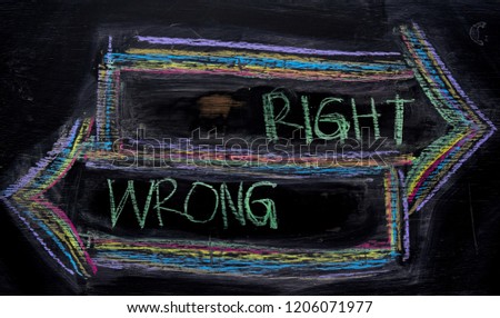 Right or Wrong written with color chalk concept on the blackboard
