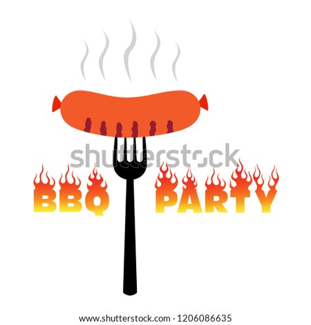 Grill barbeque vintage logo design, BBQ party logo, barbecue poster vector illustration – grill sausage, sign barbecue time