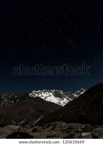   View of Mt. Everest in the Moonlight - Nepal, Himalayas