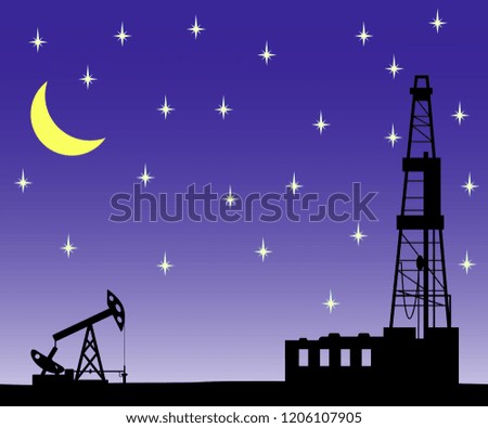 Silhouette of drilling rig and pump.