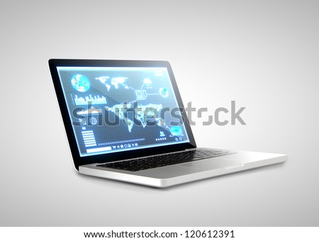 notebook with  interface screen on white background