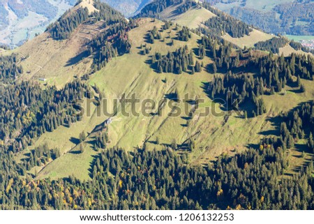 Beautiful landscape in the Alps. Moleson Guyere, canton Fribourg Switzerland