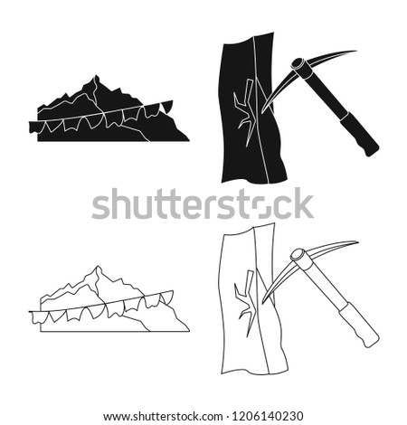 Vector illustration of mountaineering and peak symbol. Collection of mountaineering and camp stock vector illustration.