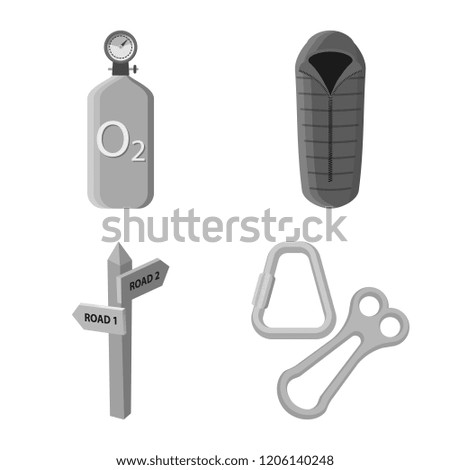 Vector illustration of mountaineering and peak icon. Set of mountaineering and camp stock symbol for web.