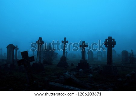 fog cemetery graveyard Royalty-Free Stock Photo #1206203671