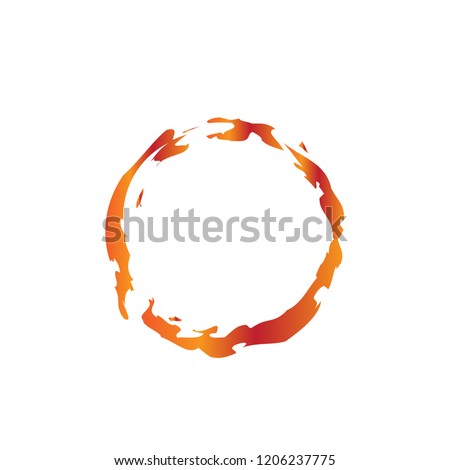 Fire circle vector illustration. Brush painted fireball isolated on white texture. Flaming orange and red gradient ring. Editable element for your design. Fire enso circle design