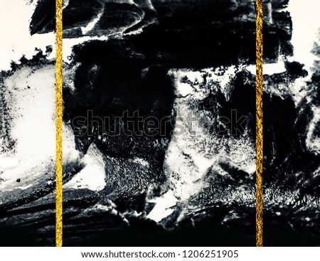 Black paint stroke texture on white paper. Abstract hand painted golden background for greeting, wedding, invitation, birthday card. 