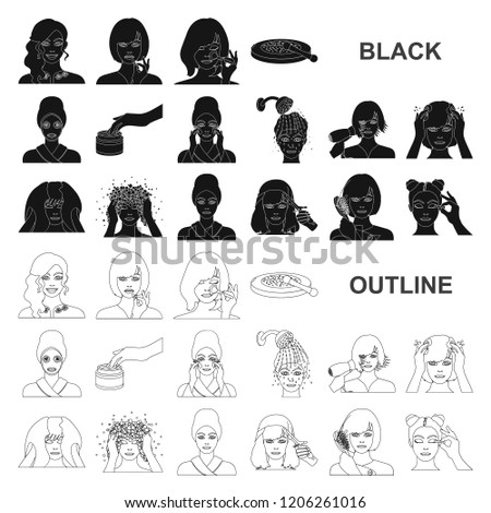 Care of hair and face black icons in set collection for design. Perfumes and makeup vector symbol stock web illustration.