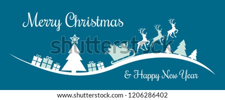 Christmas background with Santa claus, Christmas tree and reindeers. Vector.
