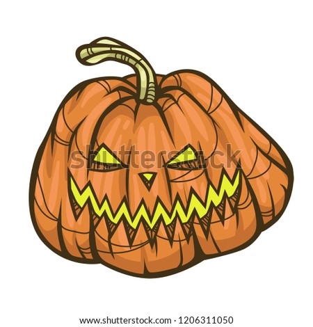 Scary Halloween cartoon pumpkin on white background. Vector illustration for holiday decorations