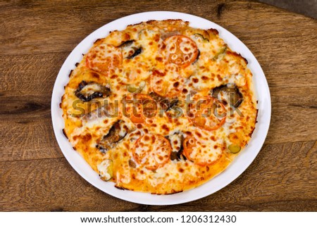 Pizza with eggplant and cheese