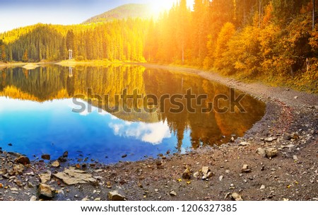 The Mountain lake. Dramatic and picturesque scene. Popular tourist attraction. Europe. Artistic picture. Beauty world