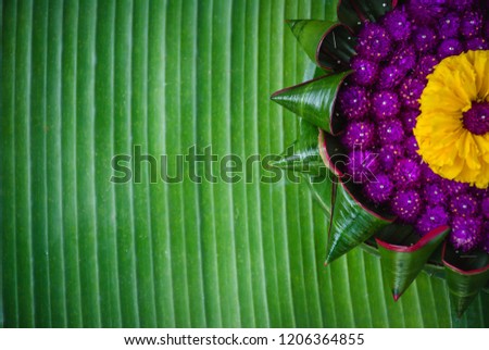Krathong made of banana leaf and flowers. For floating in the Loy Krathong festival On the second lunar month of November. Ancient traditions of Thai people and Buddhists