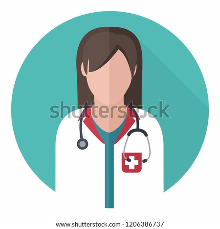 Vector medical icon woman doctor. Woman doctor in lab coat and with stethoscope. Illustration in flat style.