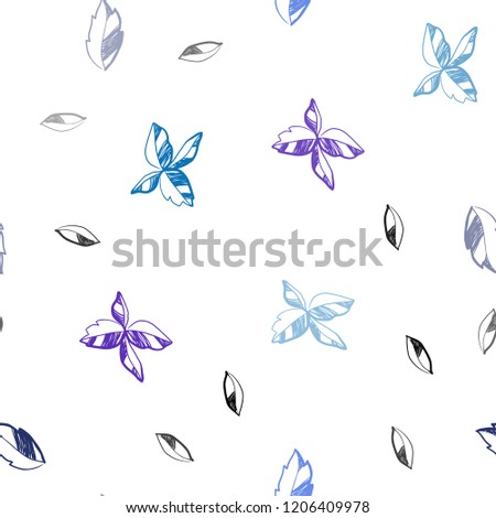 Dark Pink, Blue vector seamless natural artwork with leaves. Sketchy doodles with leaves on blurred background. Design for textile, fabric, wallpapers.