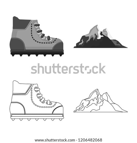 Isolated object of mountaineering and peak sign. Set of mountaineering and camp stock vector illustration.