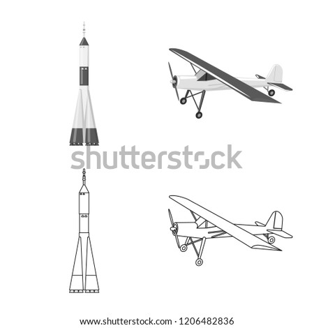 Vector illustration of plane and transport sign. Set of plane and sky stock vector illustration.