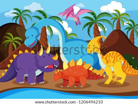 Flat dinosaur in nature illustration