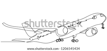continuous line drawing of the transport plane vector illustration.