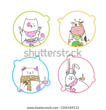 Cute animal cartoon. Vector illustration of animal including cat, cow and rabbits