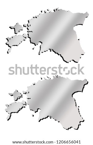 Estonia contour map with metallic gradient and shadow isolated on white background
