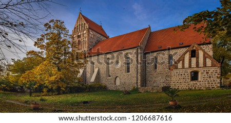 Municipal church St. Johannes in Lychen, view from the south - Panorama from 4 pictures