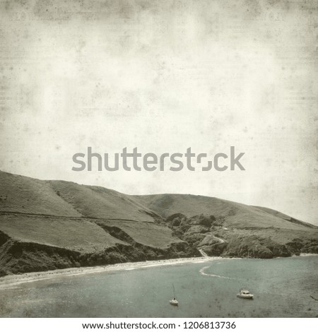 textured old paper background with coastal landscapes of Asturias, Spain