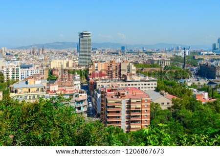 Scenic view from above (from mountain of Montjuic) on Barcelona, Spain